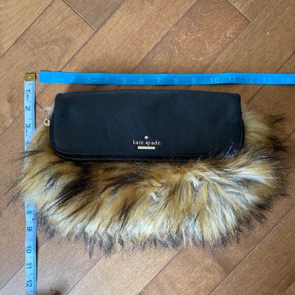 Kate Spade Black/Brown Faux Fox fur and Leather Belles Clutch - Picture 8 of 12